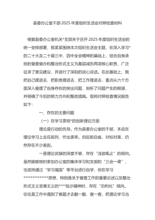县委办公室干部2025年度组织生活会对照检查材料