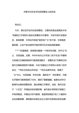 市委书记在全市动员部署会上的讲话