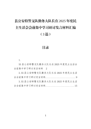 县公安特警支队勤务大队长在2025年度民主生活会会前集中学习研讨发言材料汇编（3篇）