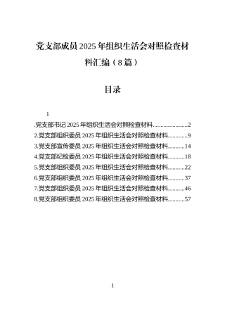 党支部成员2025年组织生活会对照检查材料汇编（8篇）