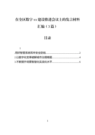 在全区数字xx建设推进会议上的发言材料汇编（3篇）