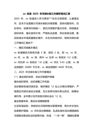 街道2025年河湖长制工作履职情况汇报