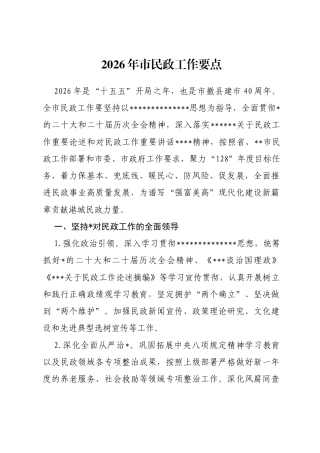 2026年市民政工作要点