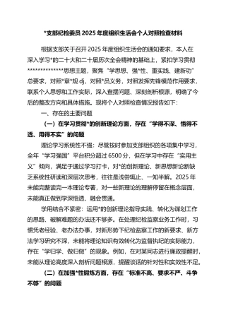 支部纪检委员2025年度组织生活会个人对照检查材料