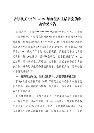 乡镇机关支部2025年度组织生活会会前准备情况报告
