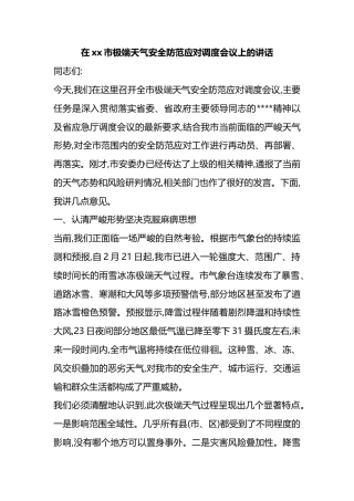 在XX市极端天气安全防范应对调度会议上的讲话