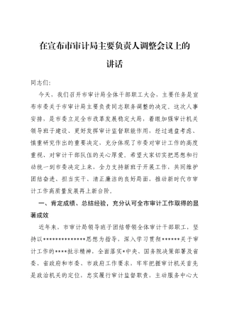 在宣布市审计局主要负责人调整会议上的讲话