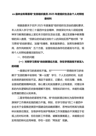 县林业和草原局支部组织委员2025年度组织生活会个人对照检查材料
