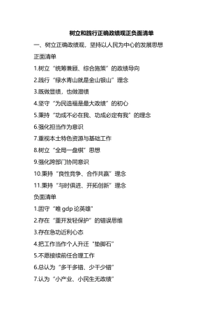树立和践行正确政绩观正负面清单