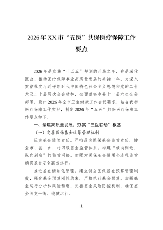2026年XX市“五医”共保医疗保障工作要点