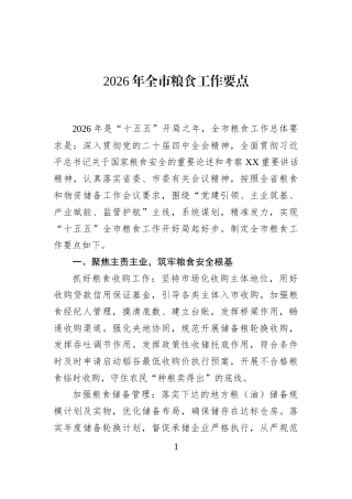 2026年全市粮食工作要点