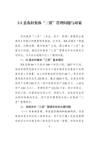 XX县农村集体“三资”管理问题与对策