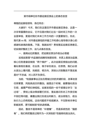 市局单位在市委巡察反馈会上的表态发言