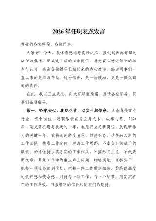 2026年任职表态发言