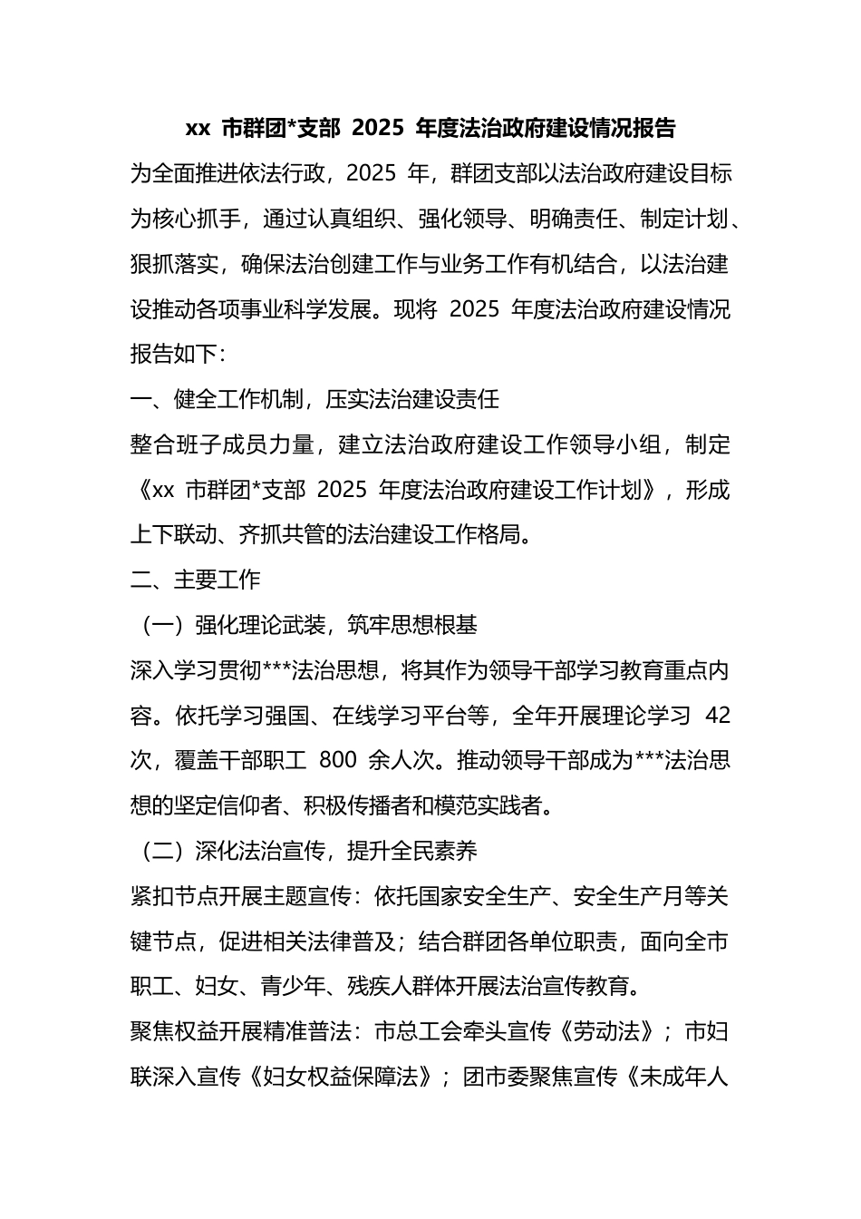 市群团支部2025年度法治政府建设情况报告_第1页