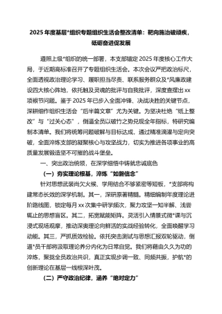2025年度基层党组织专题组织生活会整改清单：靶向施治破顽疾，砥砺奋进促发展