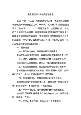 国企副职2025年度述职报告