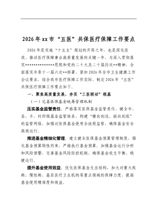 2026年XX市“五医”共保医疗保障工作要点
