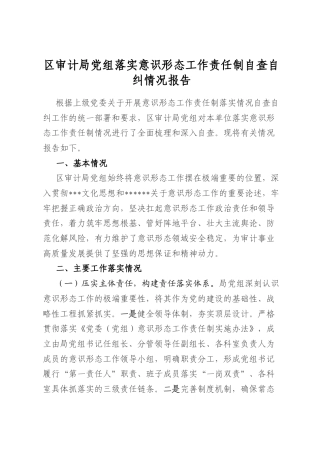 区审计局党组落实意识形态工作责任制自查自纠情况报告