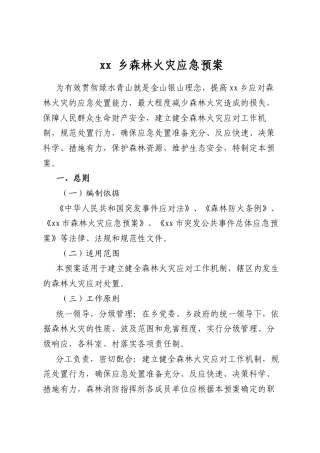乡森林火灾应急预案