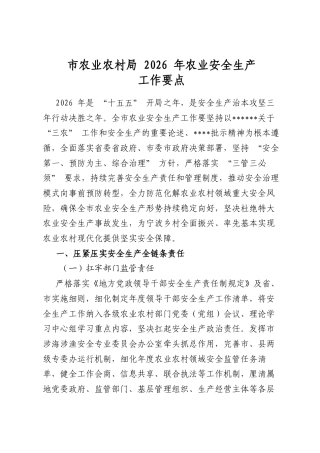 市农业农村局2026年农业安全生产工作要点