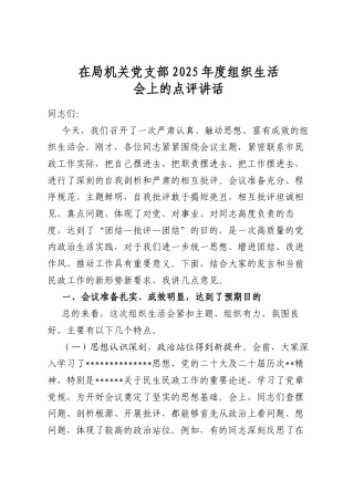在局机关党支部2025年度组织生活会上的点评讲话