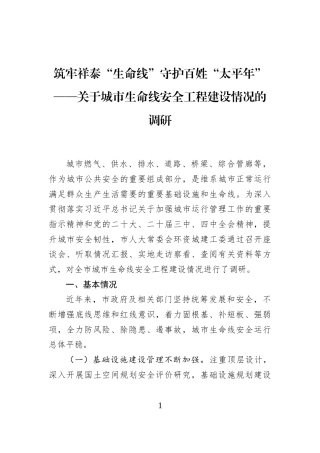 筑牢祥泰“生命线”守护百姓“太平年”——关于城市生命线安全工程建设情况的调研
