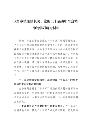 XX乡镇副镇长关于党的二十届四中全会精神的学习研讨材料