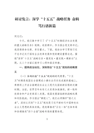 研讨发言：深学“十五五”战略任务+奋楫笃行谱新篇