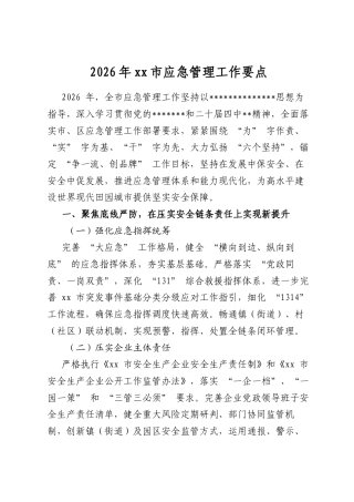 2026年市应急管理工作要点