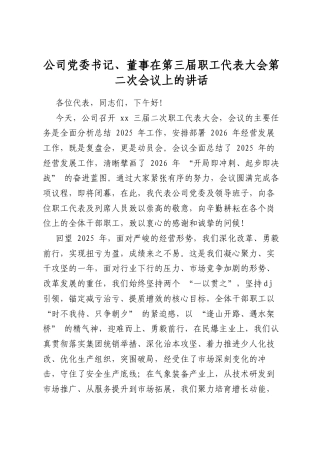公司党委书记、董事在第三届职工代表大会第二次会议上的讲话