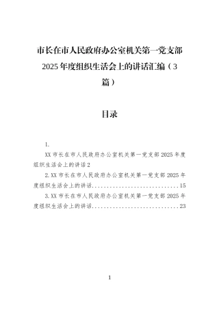 市长在市人民政府办公室机关第一党支部2025年度组织生活会上的讲话汇编（3篇）