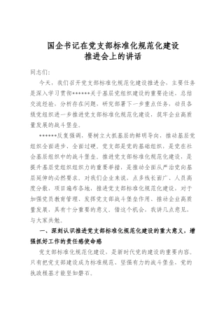 国企书记在党支部标准化规范化建设推进会上的讲话