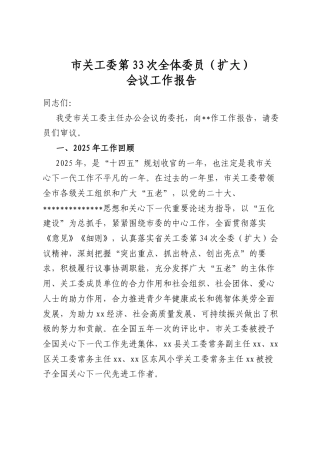 市关工委第33次全体委员(扩大)会议工作报告