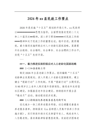 2026年县民政工作要点