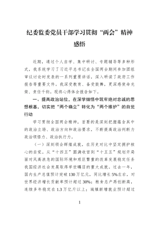 纪委监委党员干部学习贯彻“两会”精神感悟