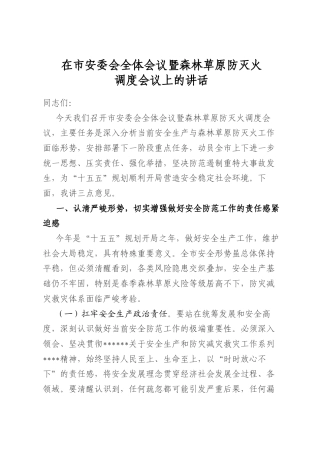 在市安委会全体会议暨森林草原防灭火调度会议上的讲话