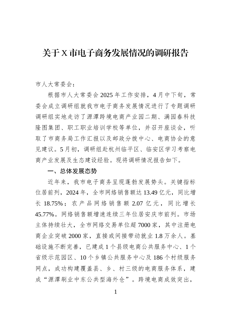 关于X市电子商务发展情况的调研报告_第1页