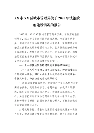 XX市XX区城市管理局关于2025年法治政府建设情况的报告