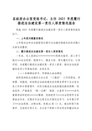 县政府办公室党组书记、主任2025年度履行推进法治建设第一责任人职责情况报告