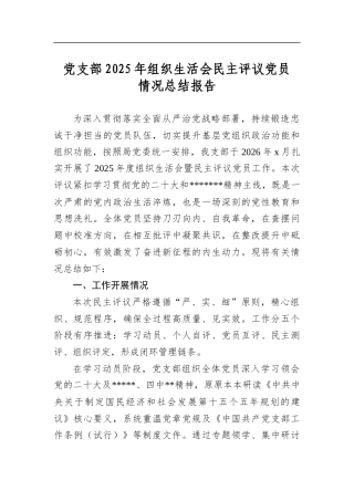 党支部2025年组织生活会民主评议党员情况总结报告