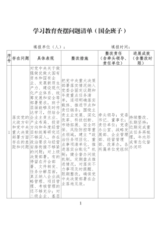 学习教育查摆问题清单（国企班子）