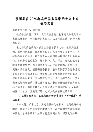 镇领导在2026年县纪委监委警示大会上的表态发言