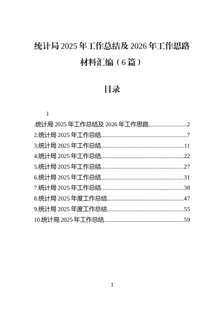 统计局2025年工作总结及2026年工作思路材料汇编（6篇）
