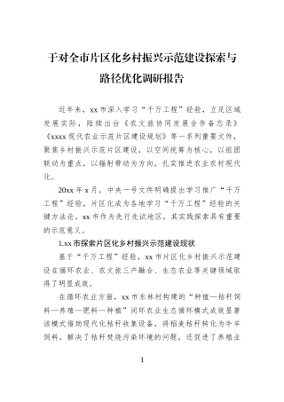 于对全市片区化乡村振兴示范建设探索与路径优化调研报告