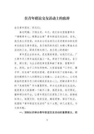 在青年联谊交友活动上的致辞