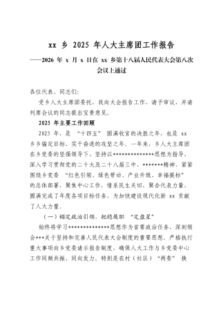 乡2025年人大主席团工作报告