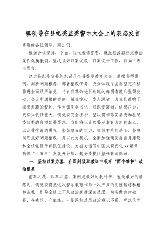 镇领导在县纪委监委警示大会上的表态发言
