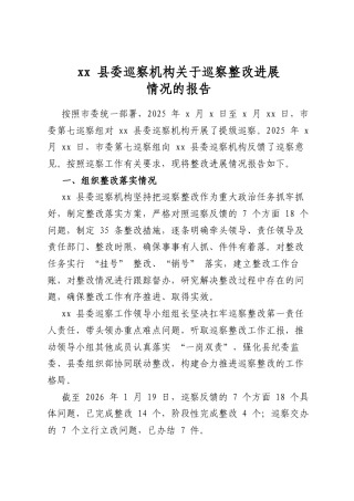 县委巡察机构关于巡察整改进展情况的报告