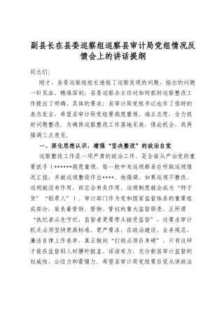 副县长在县委巡察组巡察县审计局党组情况反馈会上的讲话提纲